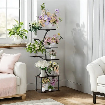 Modern black metal 7 tier plant stand display rack for living room