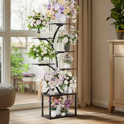 Modern black metal 7 tier plant stand display rack for living room