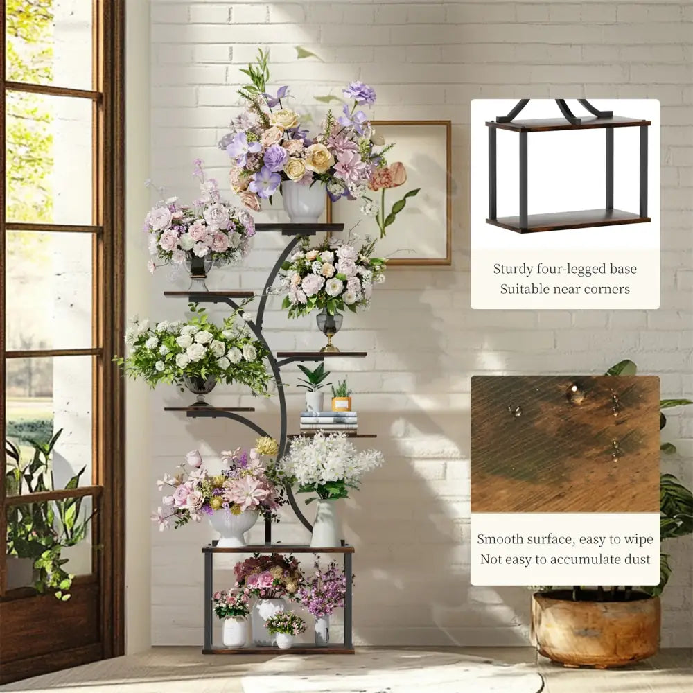Modern black metal 7 tier plant stand display rack for living room