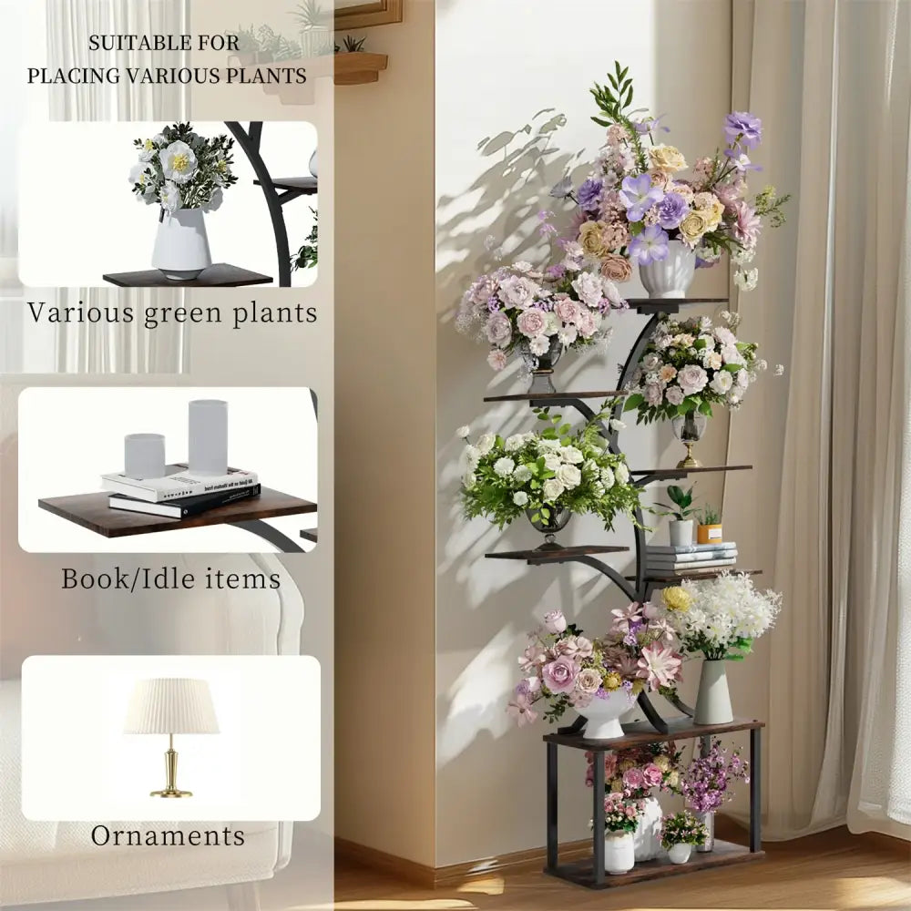 Modern black metal 7 tier plant stand display rack for living room