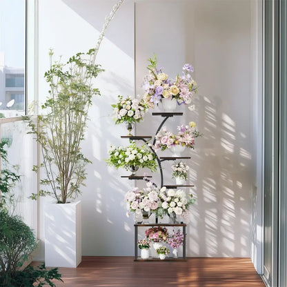 Modern black metal 7 tier plant stand display rack for living room