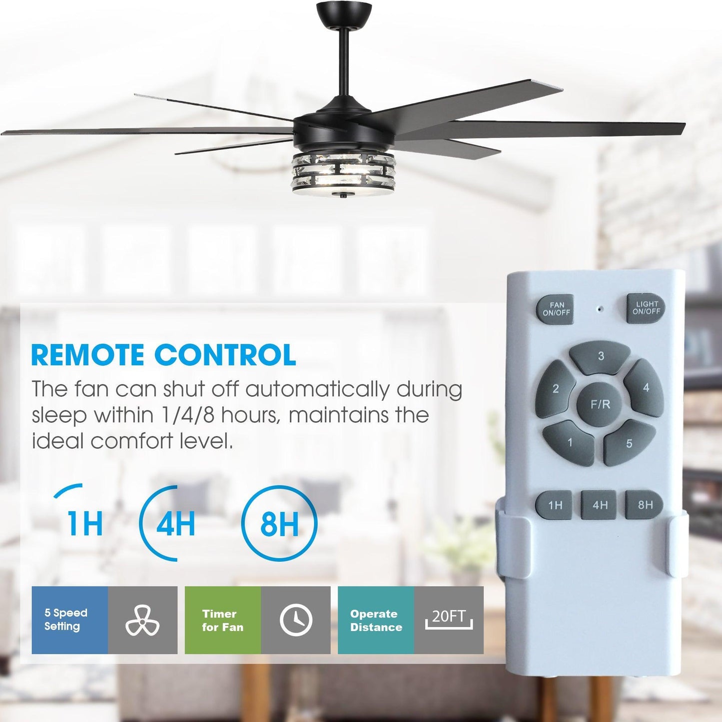 70" Black Modern Ceiling Fan
