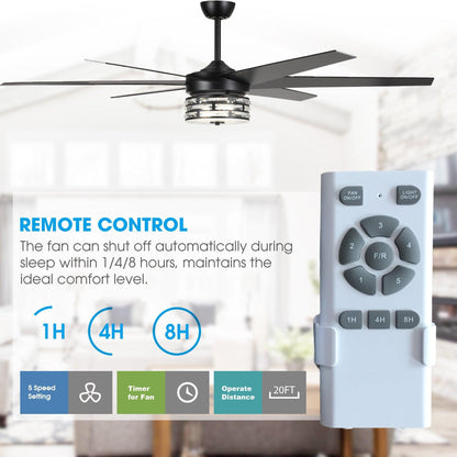 70" Black Modern Ceiling Fan