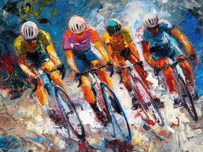 Cyclist Race Wallpaper Mural. Colorful Painting. #7016
