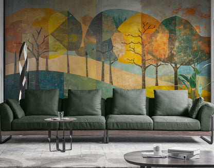 Colorful Abstract Tree Painting Wallpaper Mural. #7020