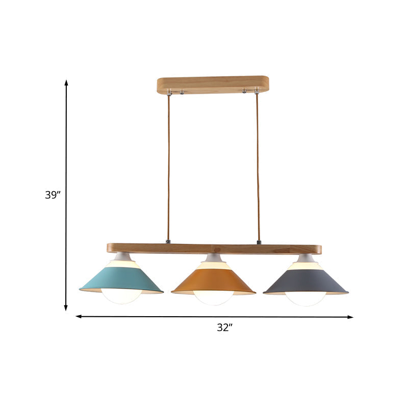 DecorBites™ Modern 3-Light Island Pendant with Wood Accent in Blue, Grey, and Yellow Tones