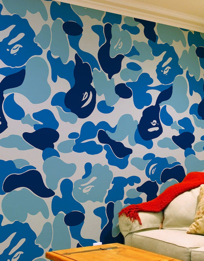Bape Camo Wallpaper Mural. Blue Camo Streetwear Hype Beast Aesthetics. #7027