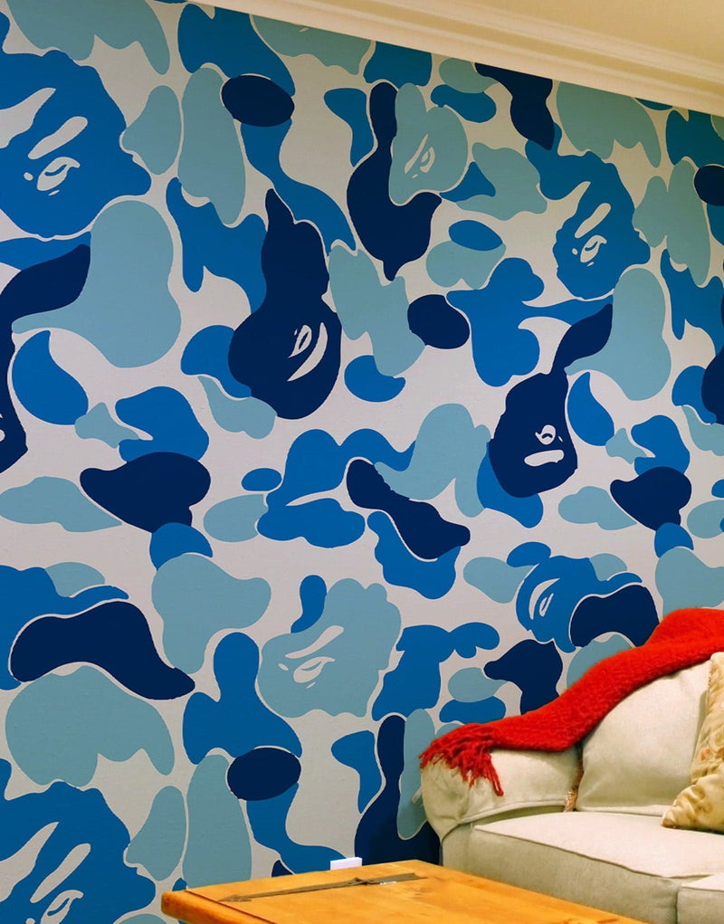 Bape Camo Wallpaper Mural. Blue Camo Streetwear Hype Beast Aesthetics. #7027