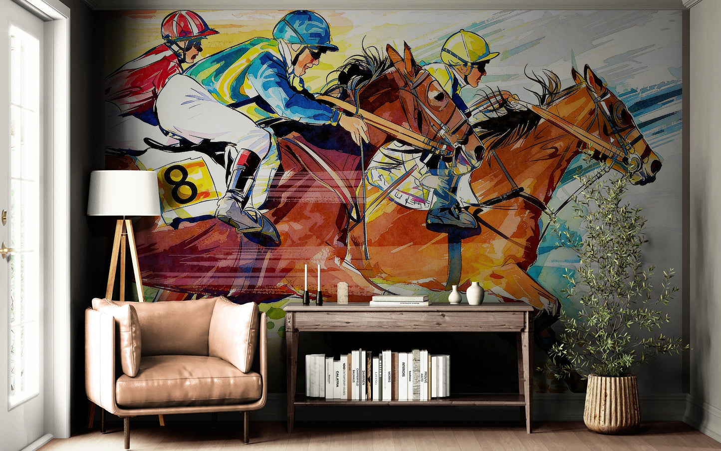 Jockey Equestrian Horse Racing Colorful Wall Mural. #7047
