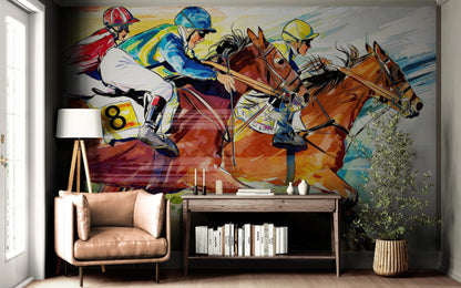 Jockey Equestrian Horse Racing Colorful Wall Mural. #7047