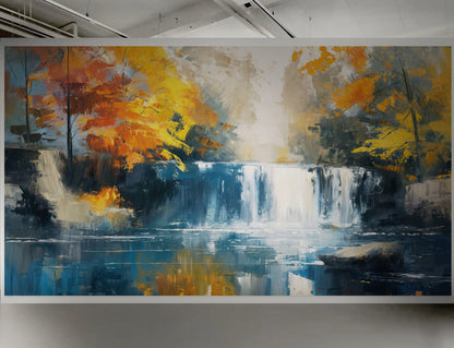 Tropical Waterfall Colorful Painting Wallpaper Mural. #7049