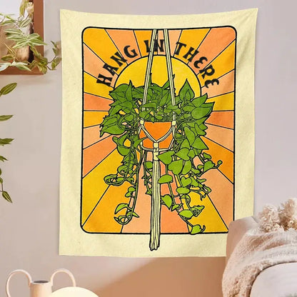 70s retro botanical tapestry wall hanging for bedroom decor