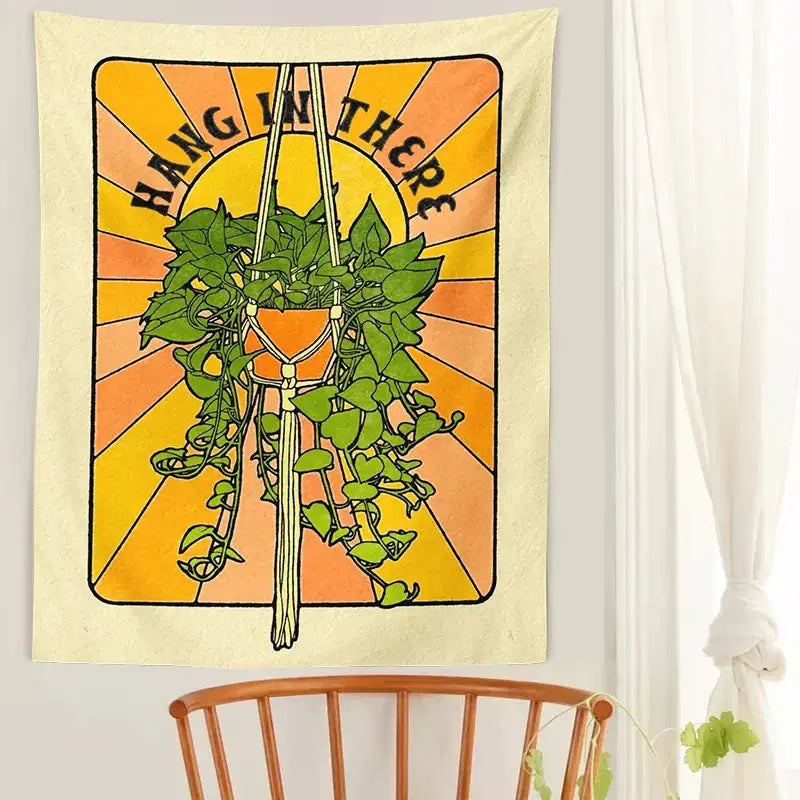 70s retro botanical tapestry wall hanging for bedroom decor