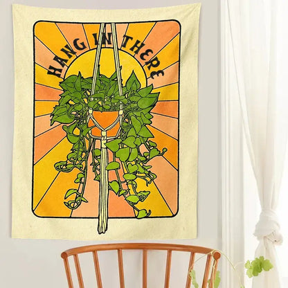 70s retro botanical tapestry wall hanging for bedroom decor