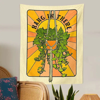 70s retro botanical tapestry wall hanging for bedroom decor