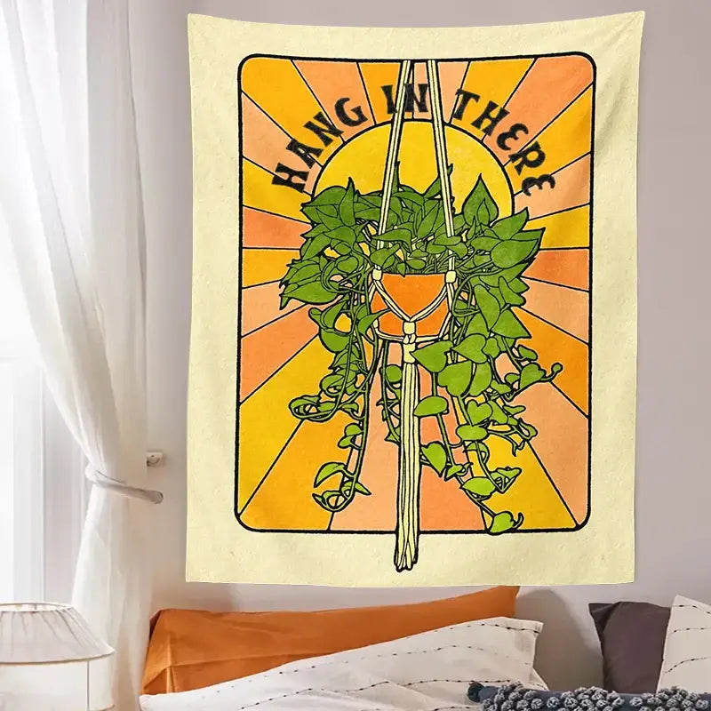 70s retro botanical tapestry wall hanging for bedroom decor
