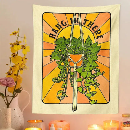 70s retro botanical tapestry wall hanging for bedroom decor
