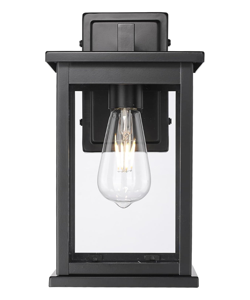 11"H Bowton II Outdoor Wall Light - Dusk to Dawn Matte Black Finish with Glass Shade by Millennium Lighting