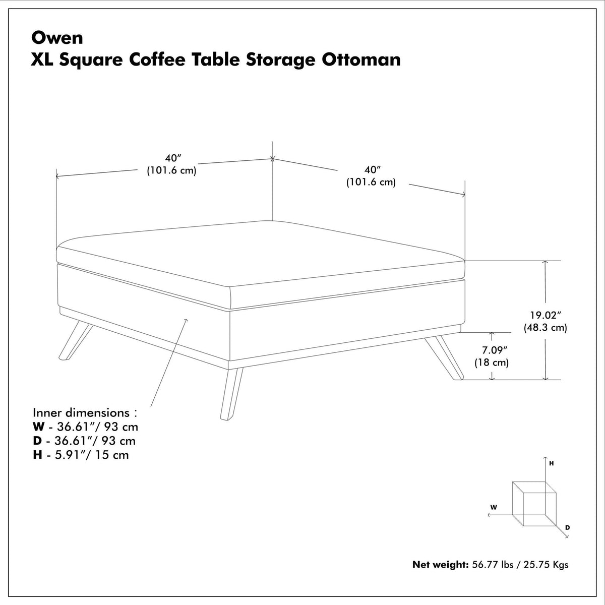 Owen - Multifunctional Square Coffee Table Storage Ottoman