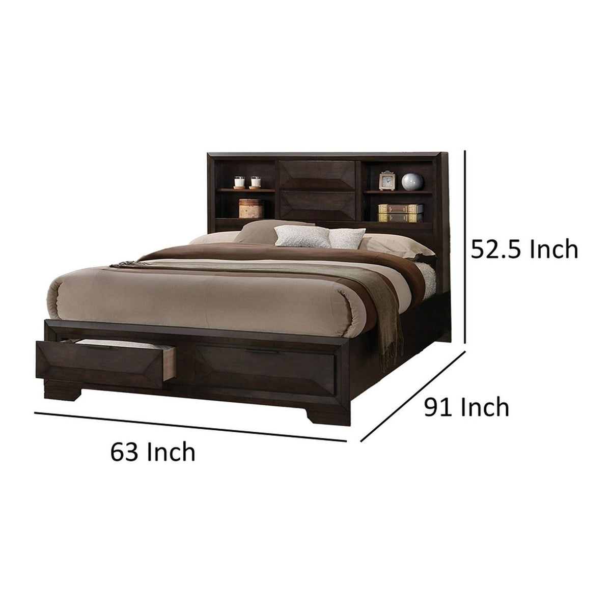 Contemporary Style Bed With Bookcase Headboard And Footboard Storage