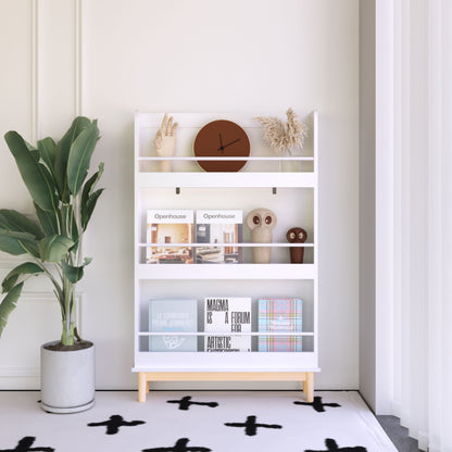 Wall Mounted Bookshelf, 3 Front Facing Display Shelves For Toddler Bedroom - White