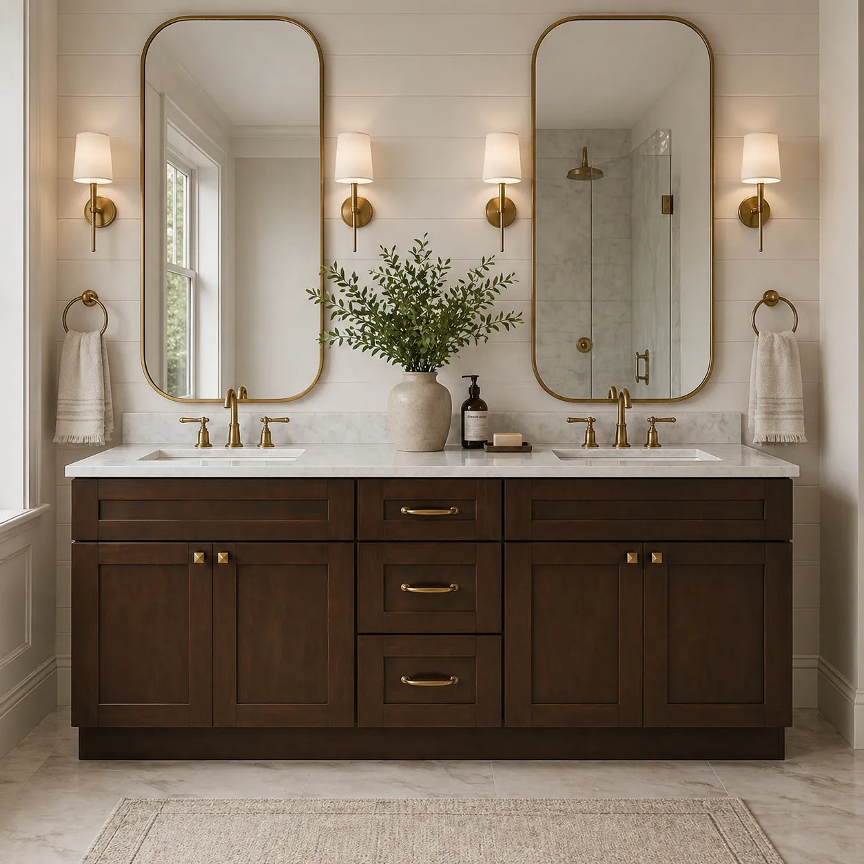 72 Inch Espresso Shaker Double Sink Bathroom Vanity with Drawers