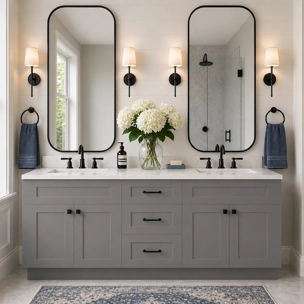 72 Inch Grey Shaker Double Sink Bathroom Vanity with Drawers