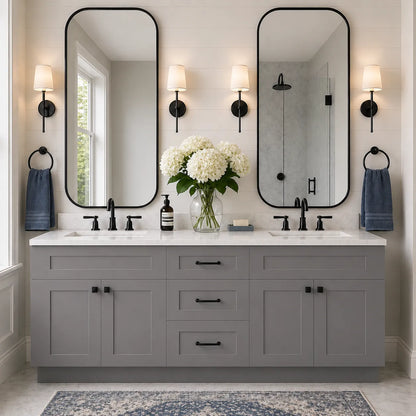 72 Inch Grey Shaker Double Sink Bathroom Vanity with Drawers