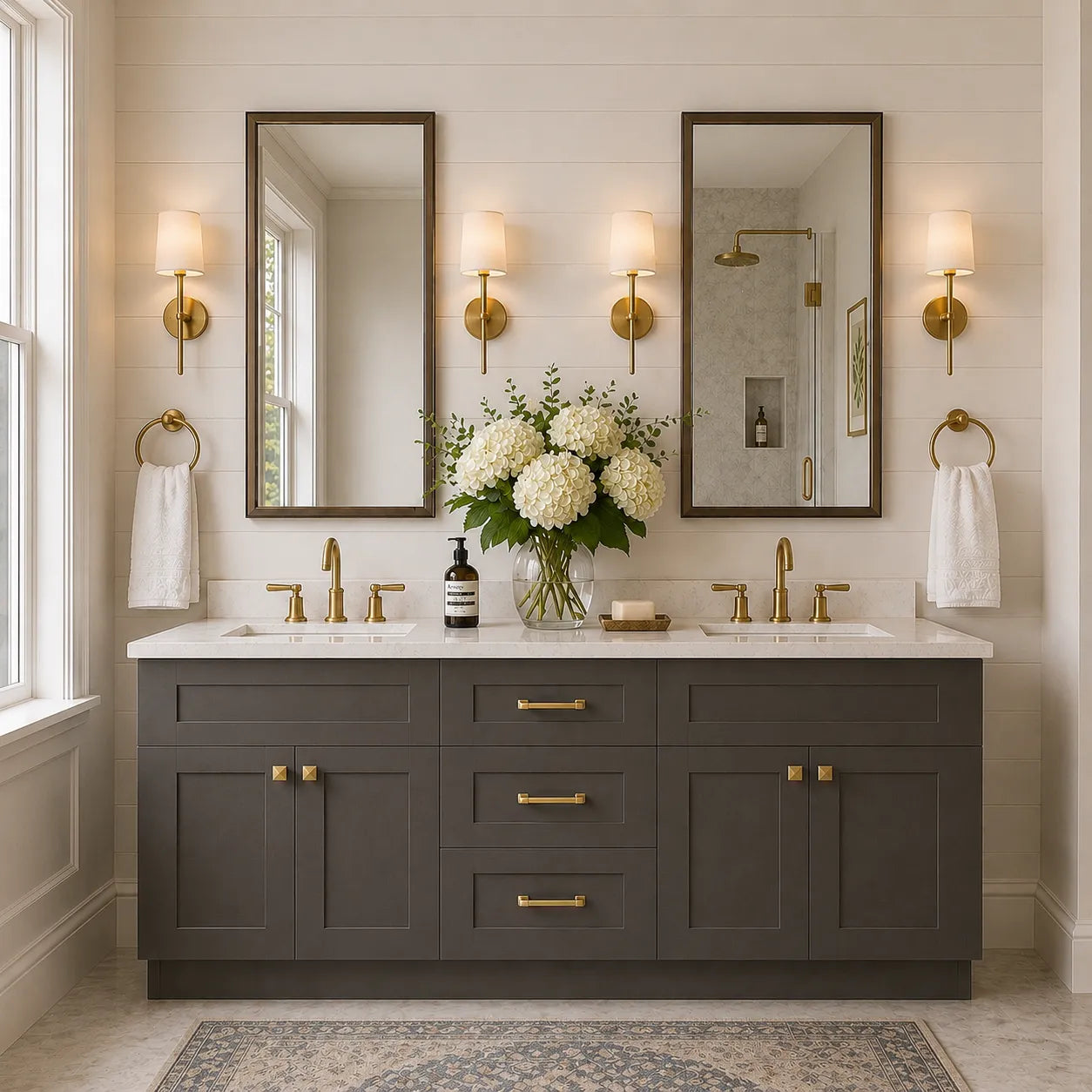 72 Inch Gray Stained Shaker Double Sink Bathroom Vanity with Drawers