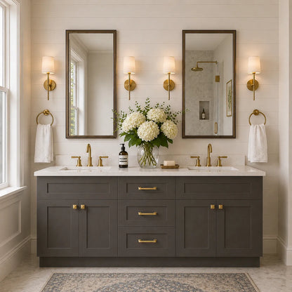 72 Inch Gray Stained Shaker Double Sink Bathroom Vanity with Drawers