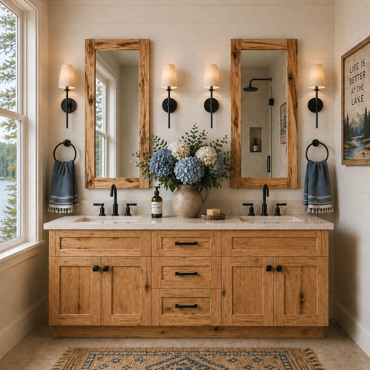 72 Inch Hickory Shaker Double Sink Bathroom Vanity with Drawers