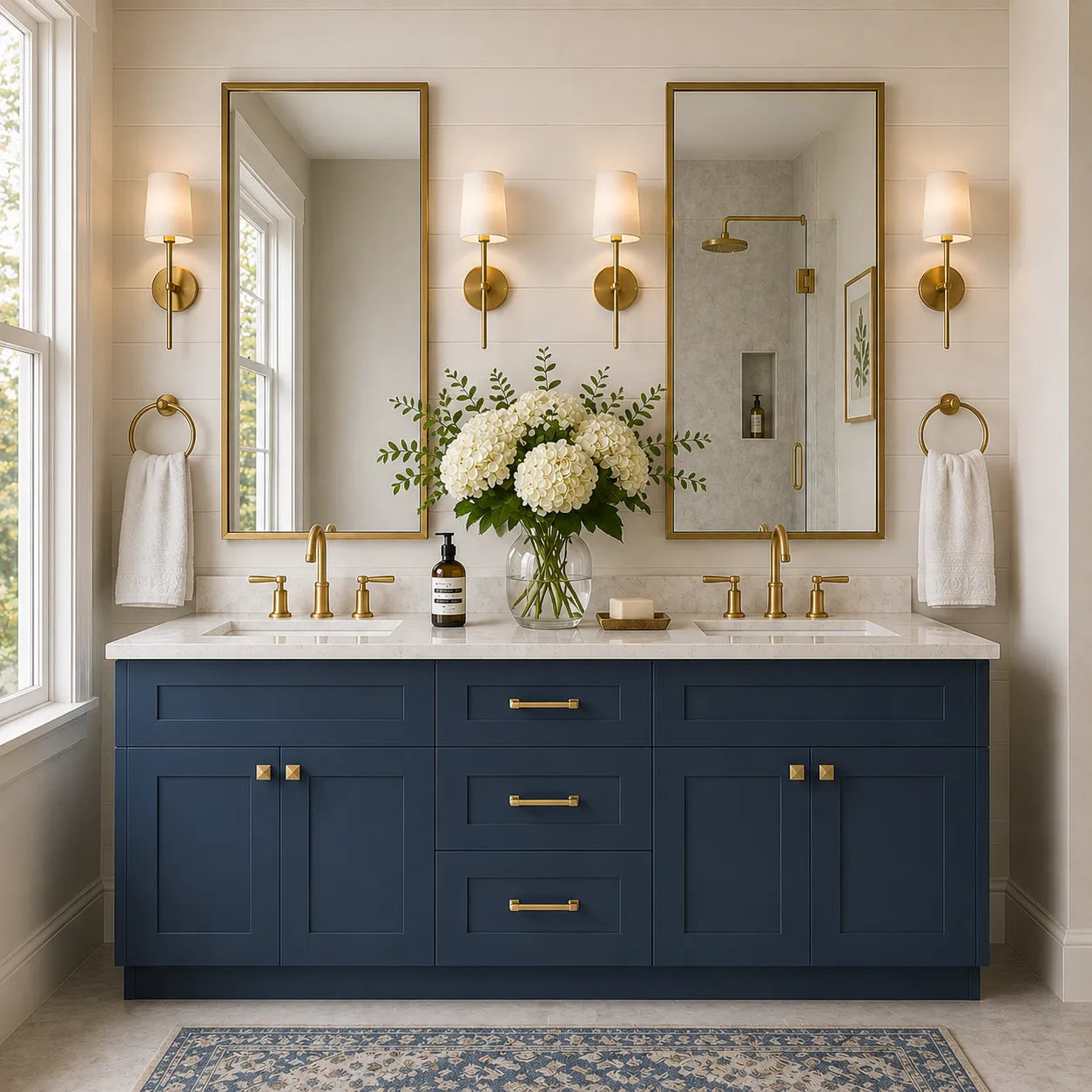 72 Inch Navy Blue Shaker Double Sink Bathroom Vanity with Drawers