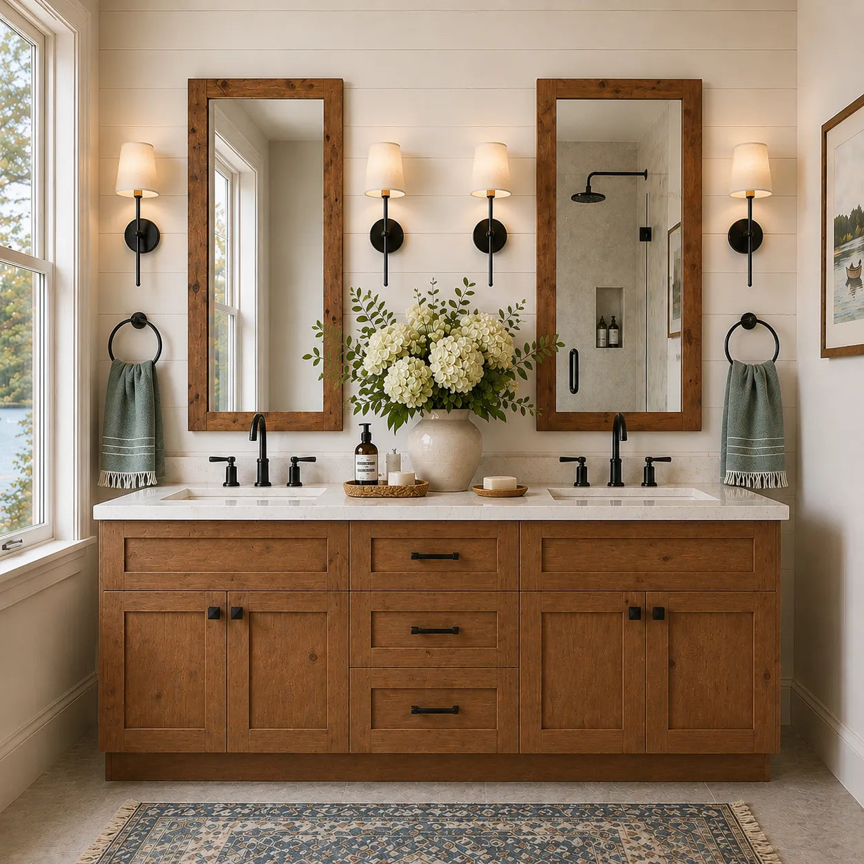 72 Inch Rustic Shaker Double Sink Bathroom Vanity with Drawers