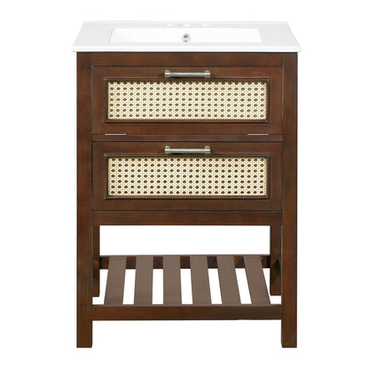 Modern Bathroom Vanity With Integrated Sink, Cabinet With 1 Deep Drawer And 1 Tip-Out Drawer