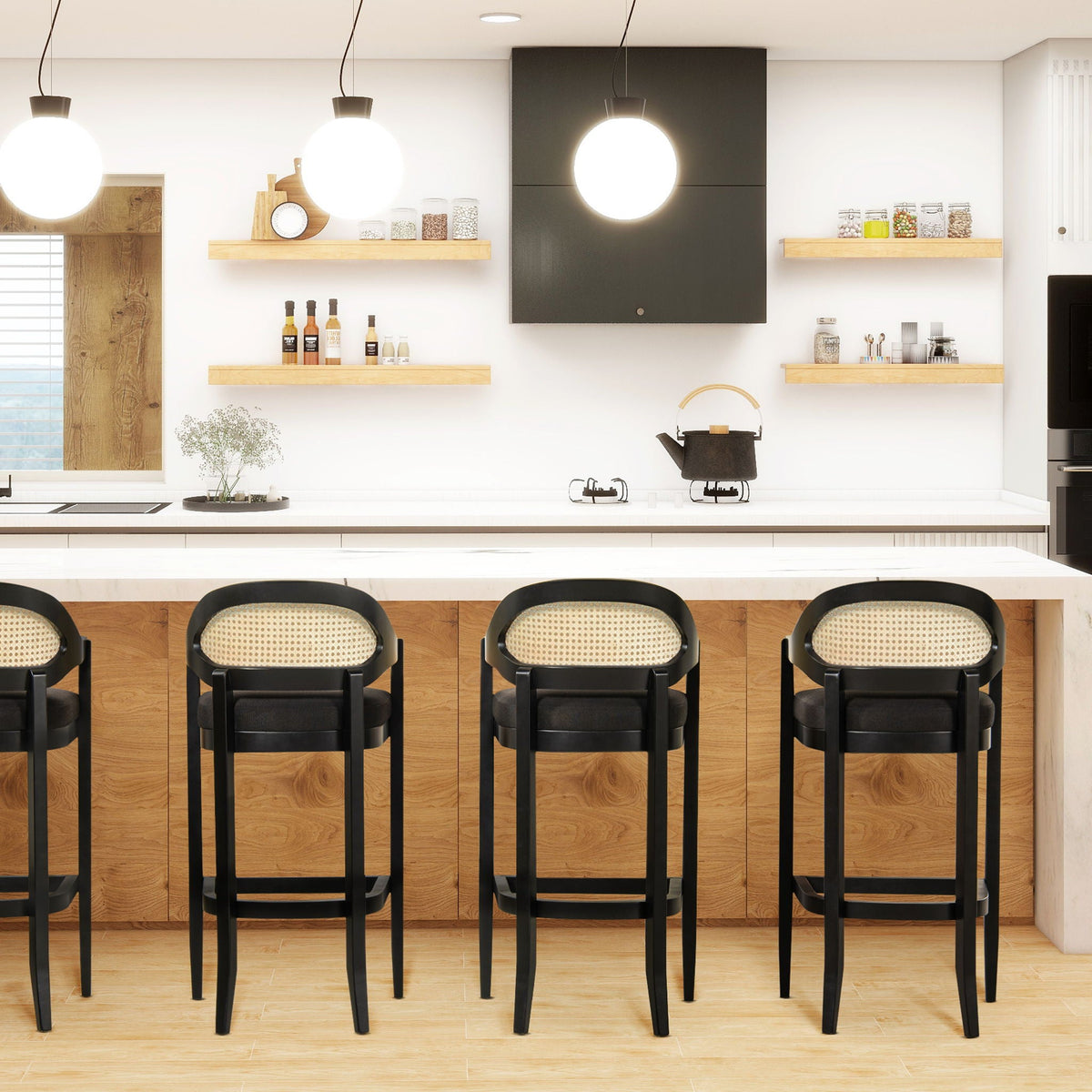 Americana - Mid-Century Modern Cane Back Counter Stool