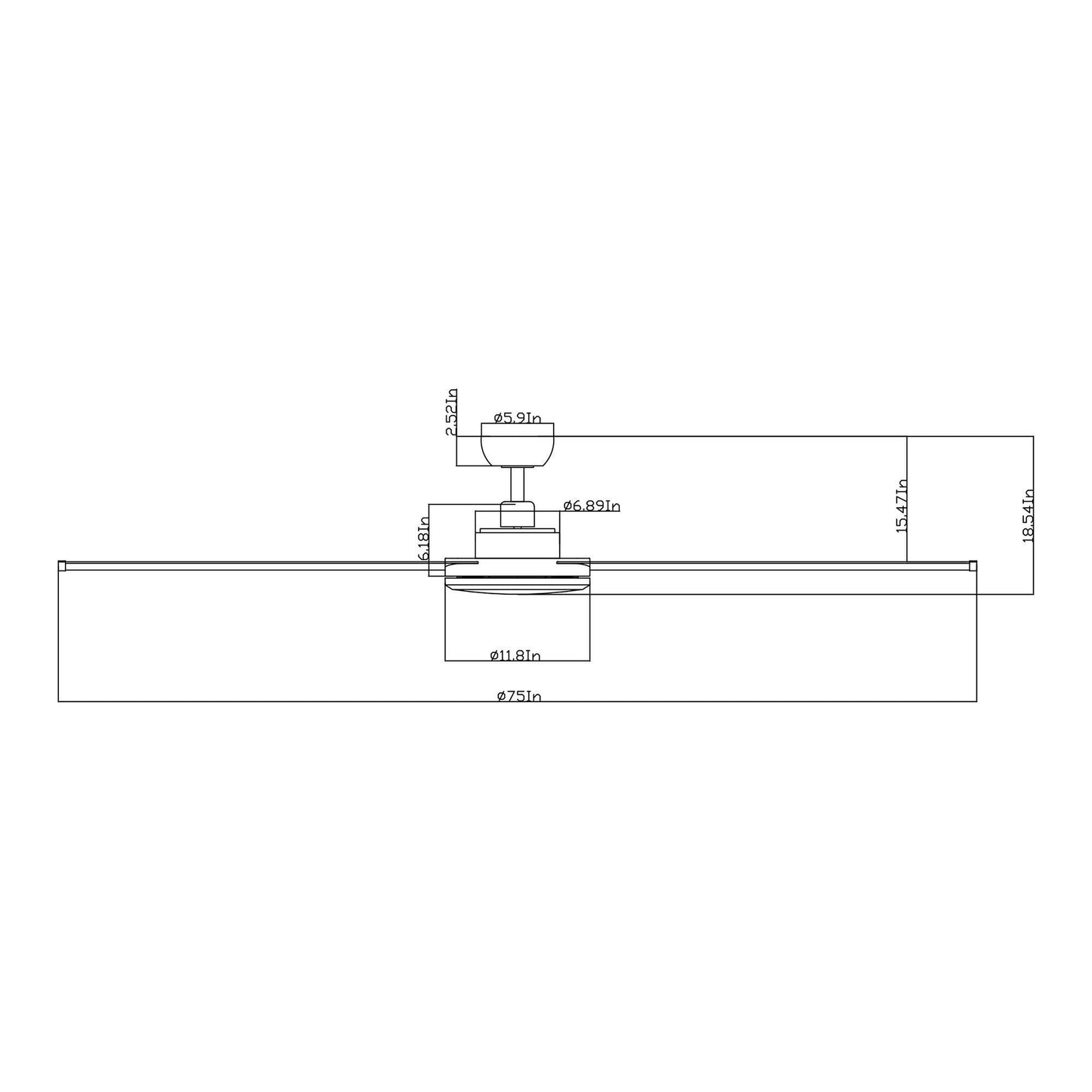 75" Industrial DC Motor Downrod Mount Reversible Ceiling Fan with Lighting and Remote Control