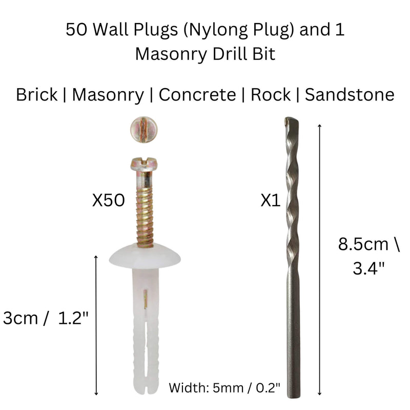 50 Piece Nylon Wall Plug & Masonry Drill Bit Installation Kit