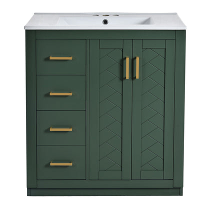Ceramic Sink Combo, Freestanding Vanity Set With 3 Drawers & Soft Closing Doors
