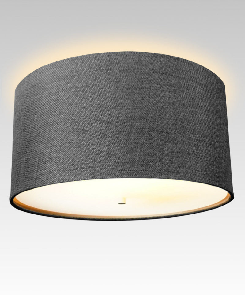 18"W Moderne Flush Mount Conversion Kit Granite Gray Burlap Shallow Drum Lampshade