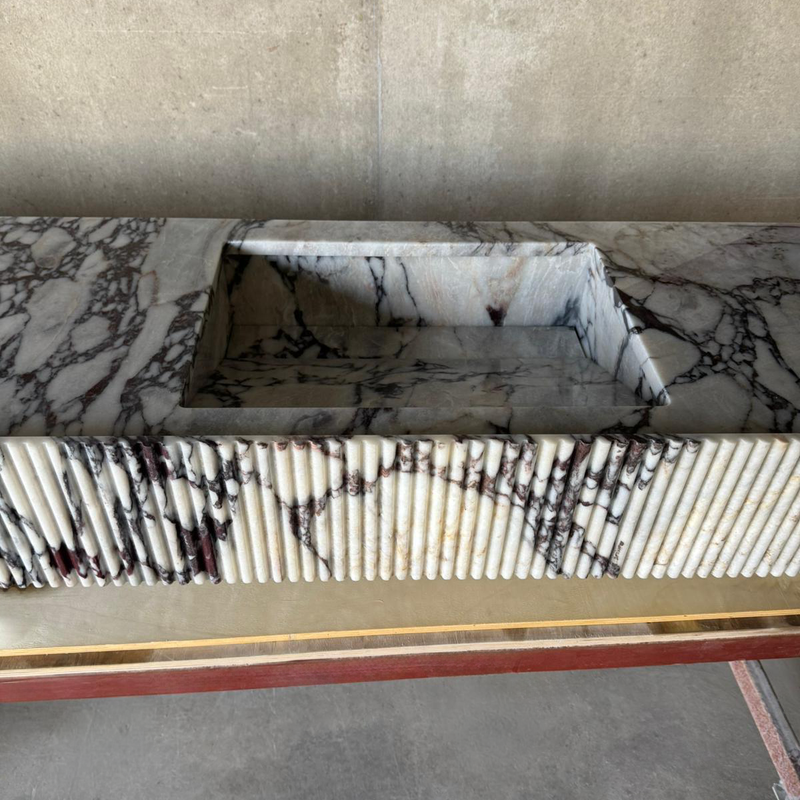 Calacatta Viola Marble Bathroom Sink With Fluted Apron - Handcrafted