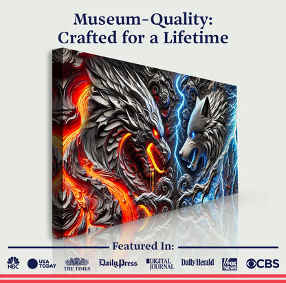 3D Dragon and Wolf Wall Art IV