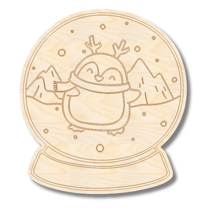 Unfinished Wood Etched Penguin Snow Globe Shape | Paint By Line Crafts | up to 30" DIY