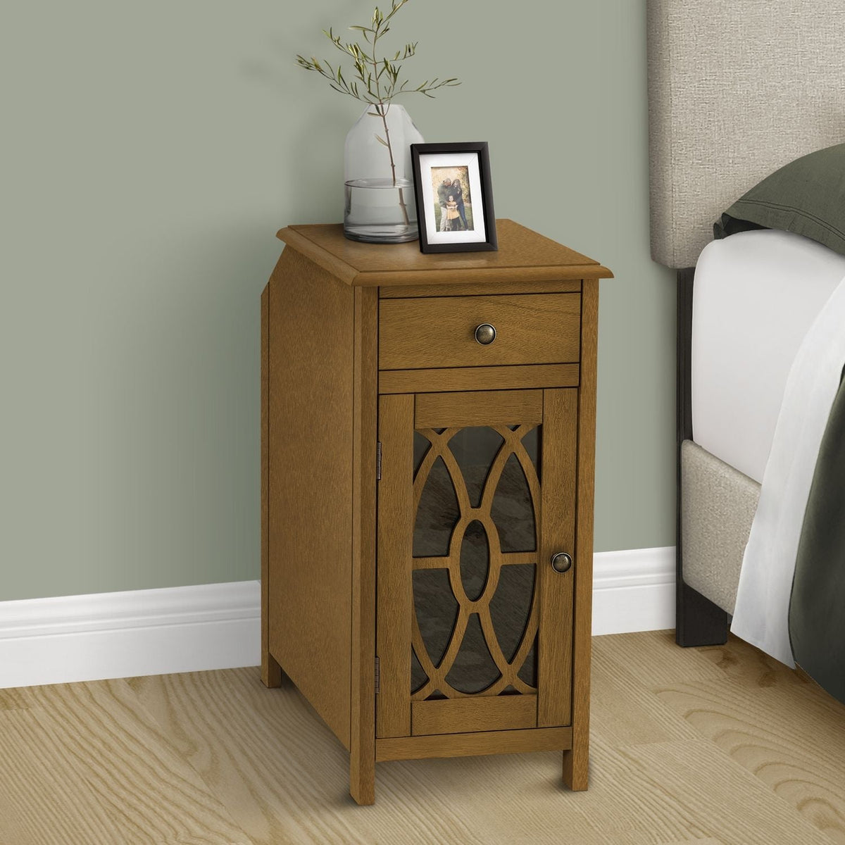 Accent Side Table, Storage Drawer, Traditional - Taupe