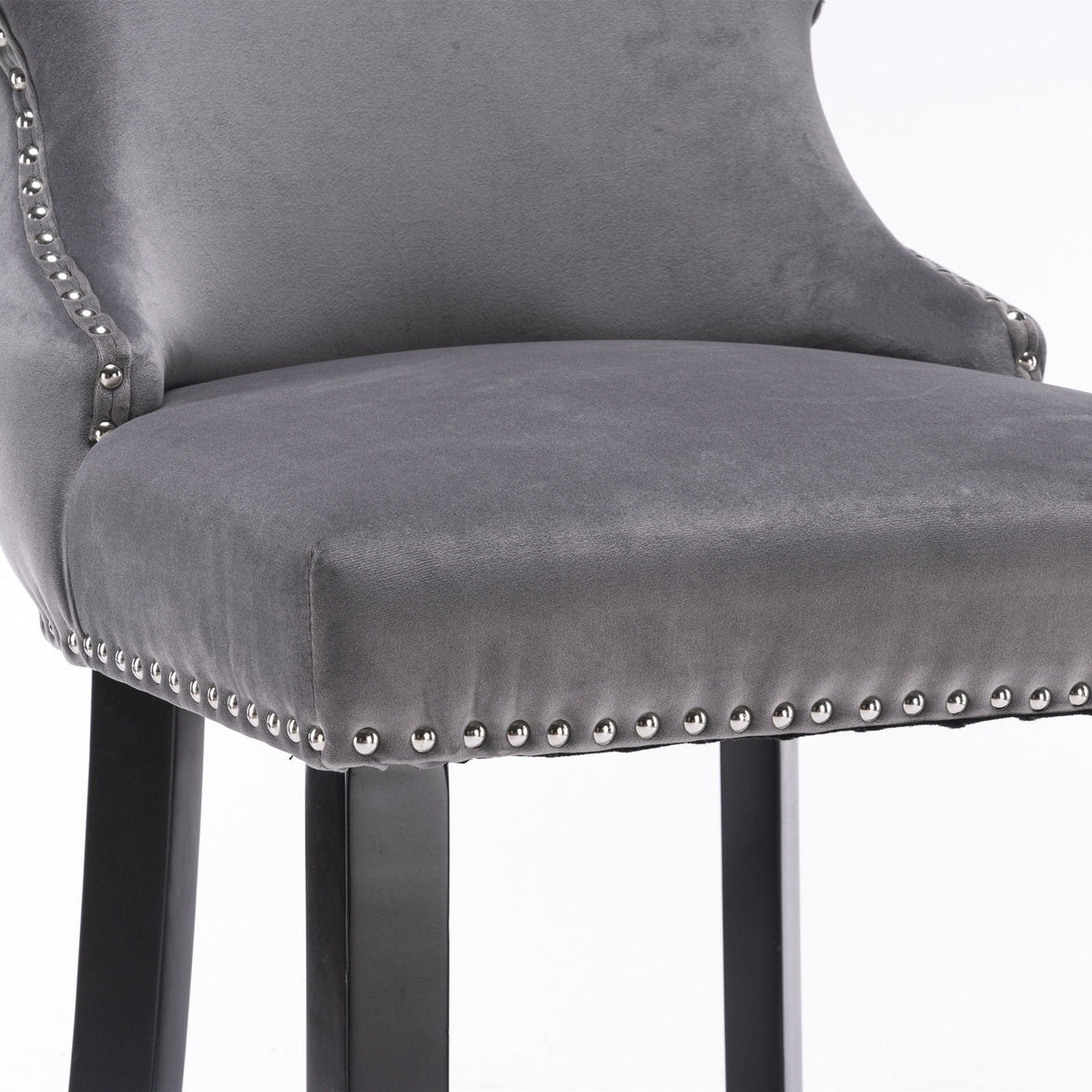 Contemporary Upholstered Wing-Back Barstools With Button Tufted Decoration And Wooden Legs, And Nailhead Trim, Leisure Style Bar Chairs, Bar Stools (Set of 2)