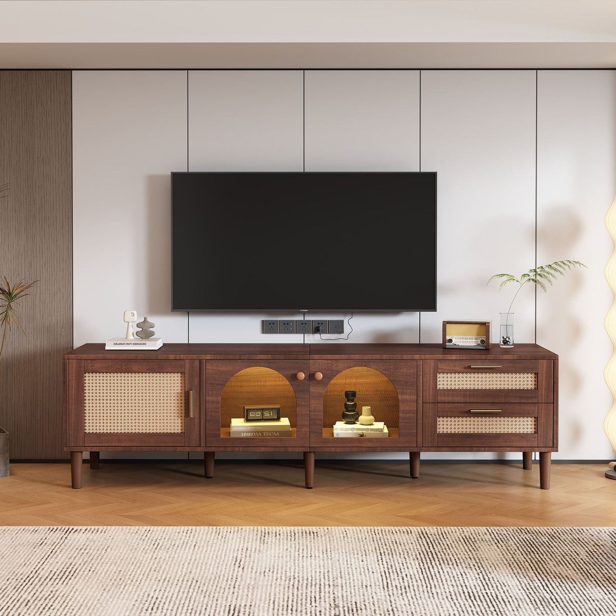 TV Stand With App-Controlled LED Lights, 2 Drawers & Door Storage