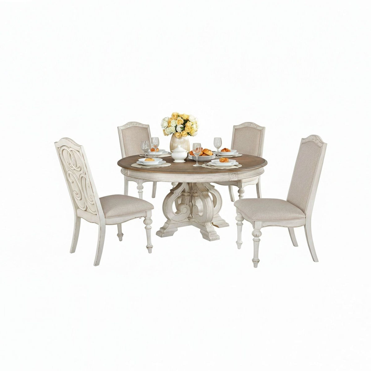 Elegant Dining Set Round Table And Side Chairs