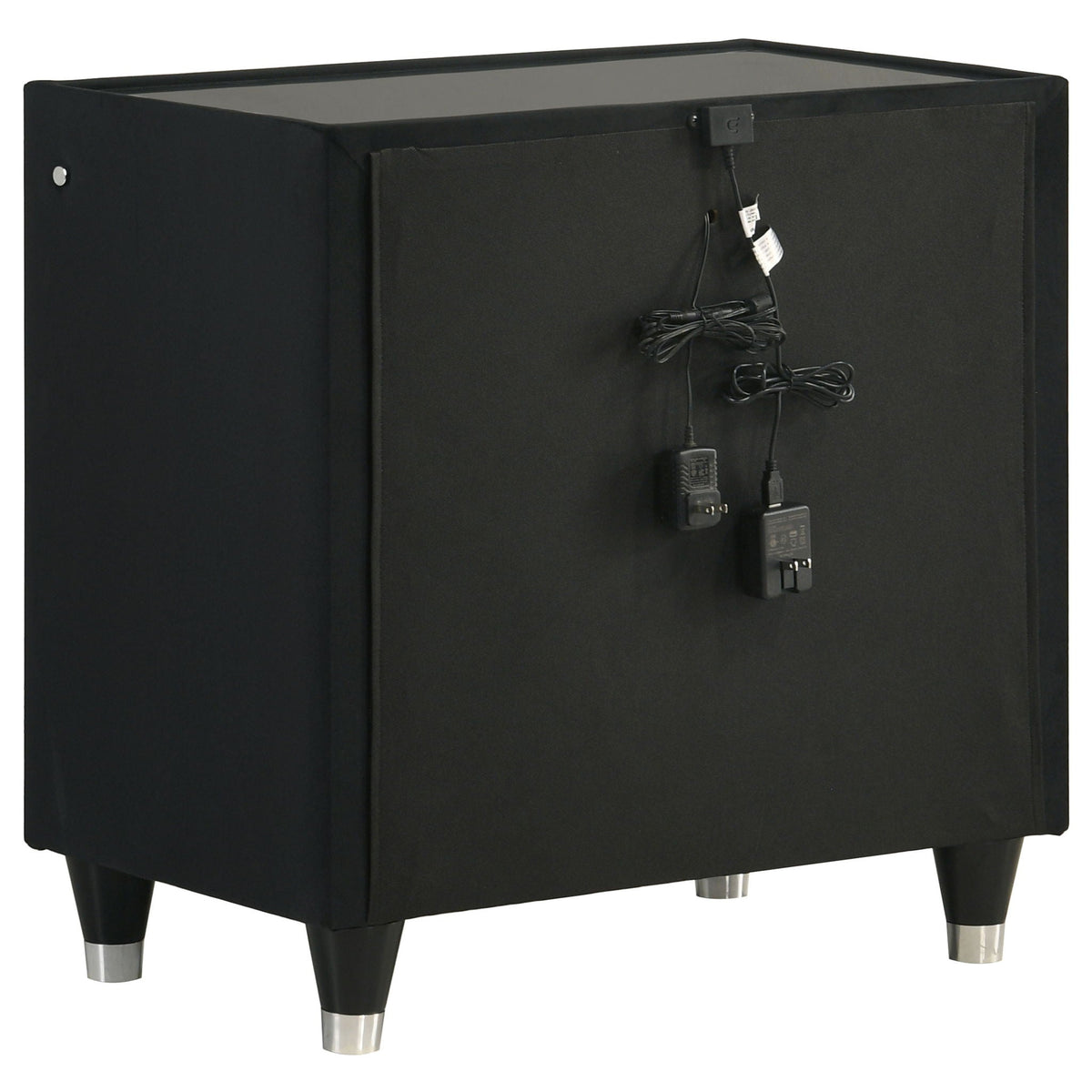 Ravenne 2-drawer Velvet Upholstered LED Nightstand with USB Black