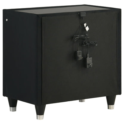 Ravenne 2-drawer Velvet Upholstered LED Nightstand with USB Black