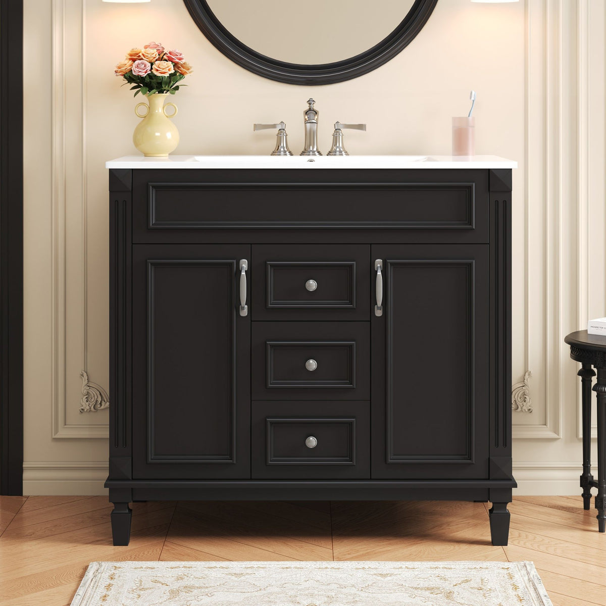 Bathroom Vanity With Top Sink, Basin On Cabinet With 2 Soft Closing Doors And 2 Drawers