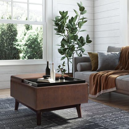 Owen - Tray Top Small Coffee Table Upholstered Storage Ottoman